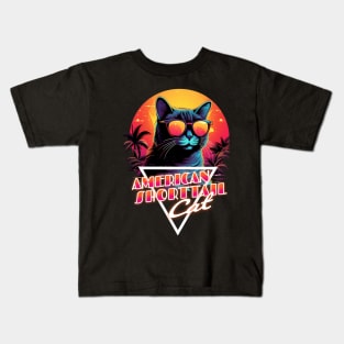 Retro Wave American Shorttail Cat Miami Shirt Kids T-Shirt